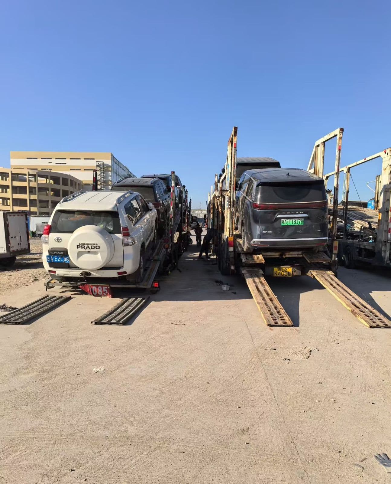 Used vehicles on car transporters before export